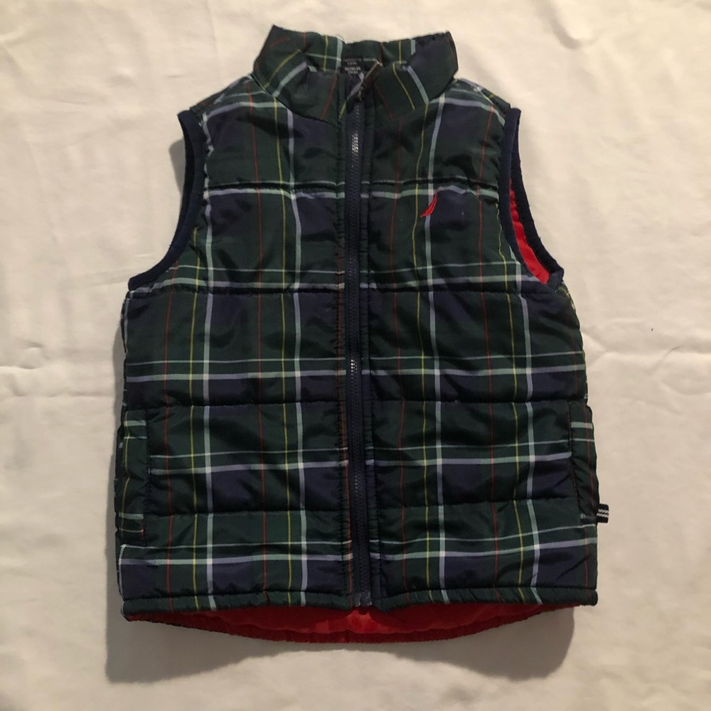 Nautica Boys Plaid Green Vest